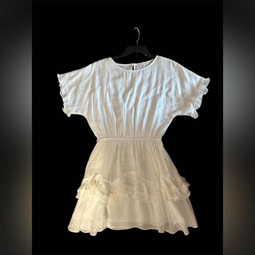 White Tiered Sundress with Flutter Sleeves - Picture 1 of 3